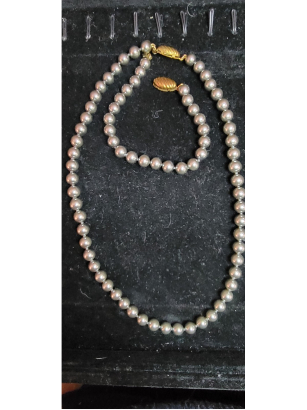 Vtg Gray Faux Pearl Necklace Bracelet Set 17” Choker Matching Set Preppy Cottage